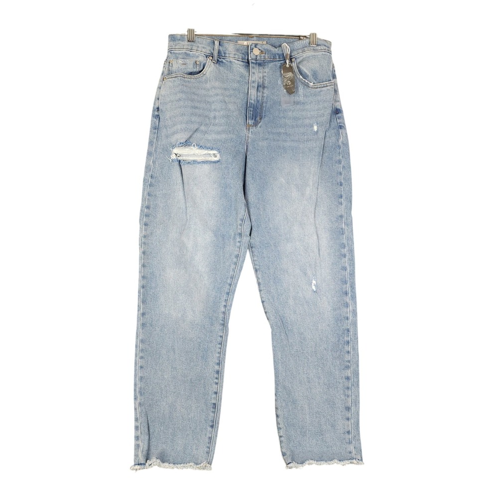 Tractr High Rise Weekender Light Wash Distressed Straight Leg Jeans Size 8 29